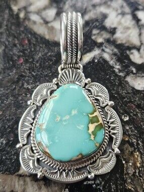 Authentic Navajo M&R Calladitto Sterling Silver Turquoise Pendant – Signed